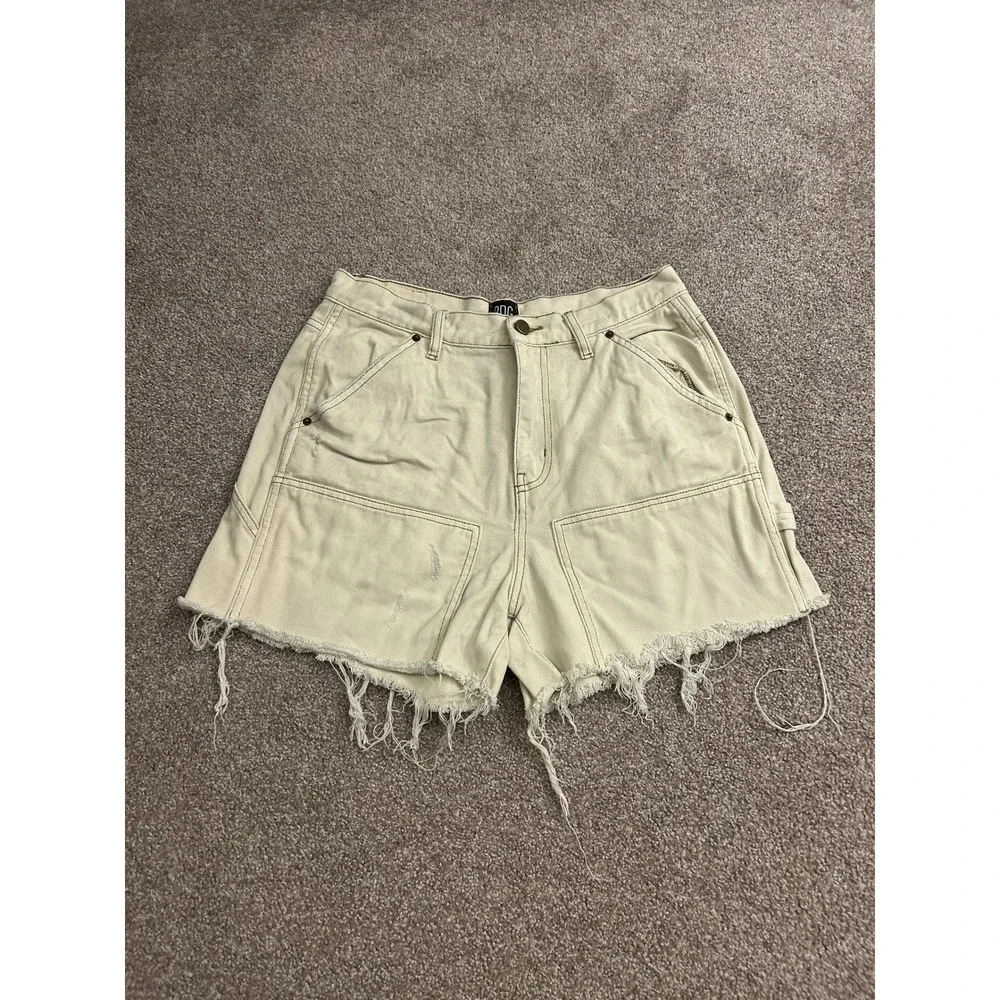 BDG Carpenter Shorts Womens 29 Cream Excellent High Rise Frayed Hem Utility